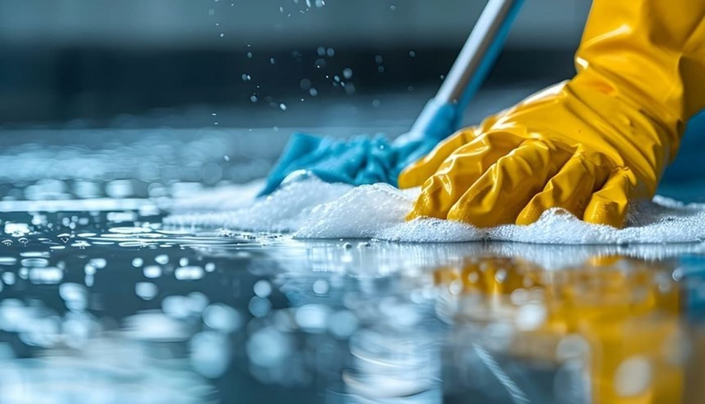 Professional cleaner working on a residential floor
